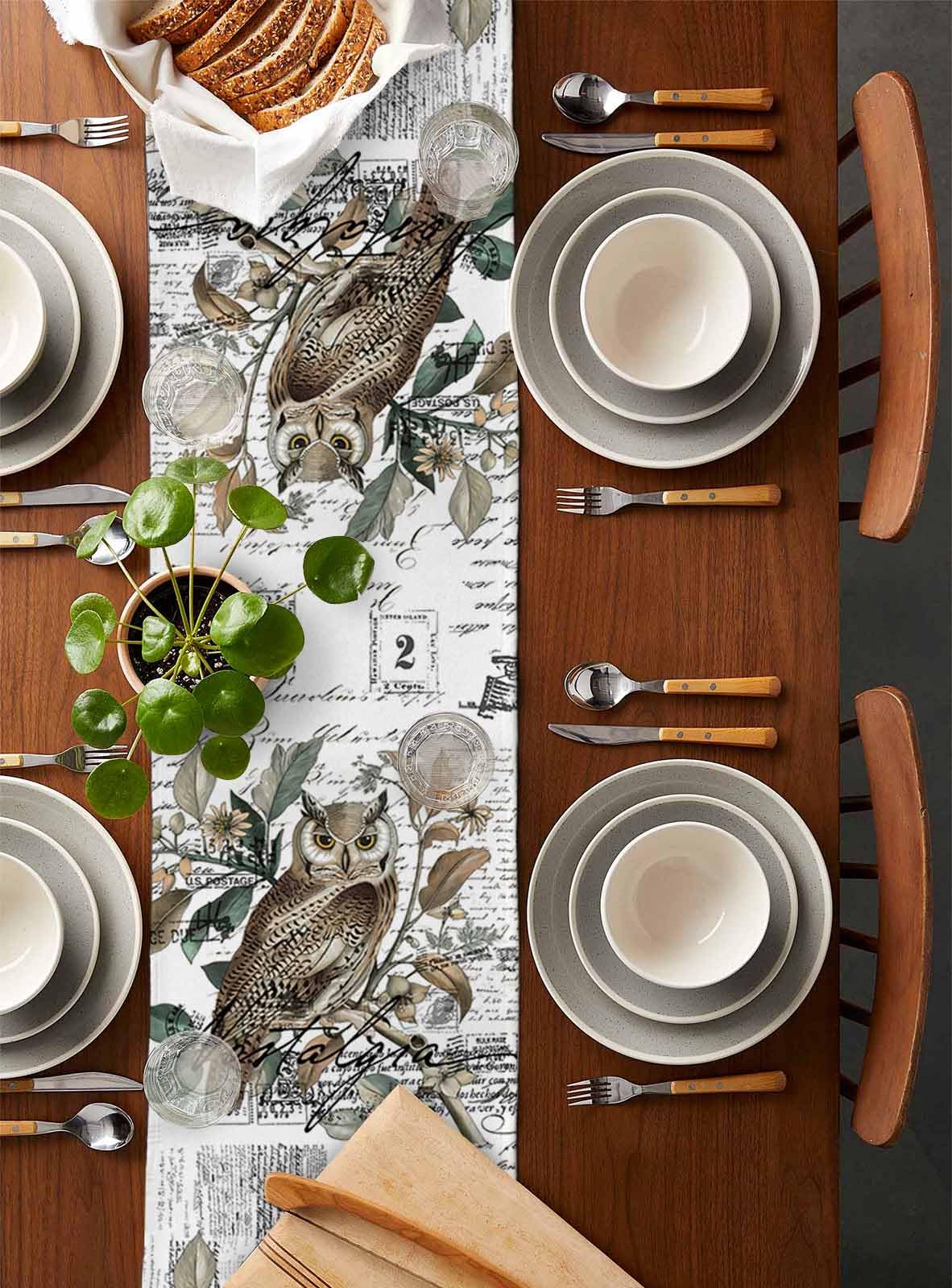 Amazon.com: Table Runner Retro Illustration Owls Envelope Postmark